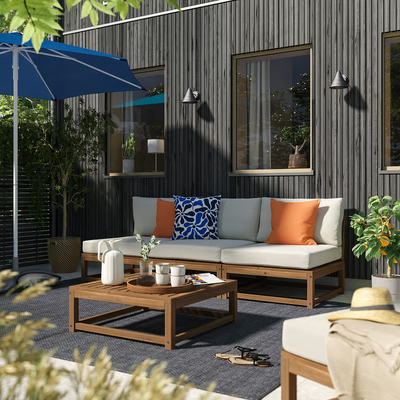 Modularna sofa trosjed, napolju svijetlosmeđe bajcovano/Frösön/Duvholmen bež, 243 cm