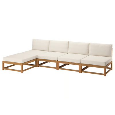 Modularni 4-sed s ljenjivcem, napolju svijetlosmeđe bajcovano/Frösön/Duvholmen bež, 324 cm