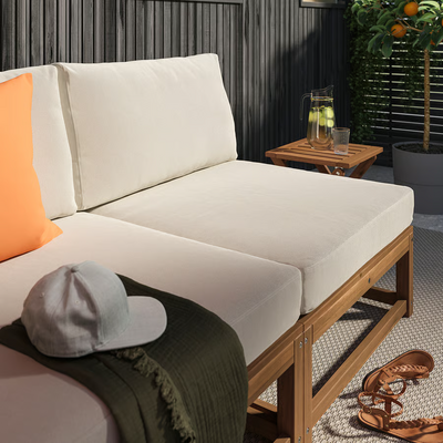 Modularna sofa trosjed s lenjivcem, napolju svijetlosmeđe bajcovano/Frösön/Duvholmen bež, 243 cm