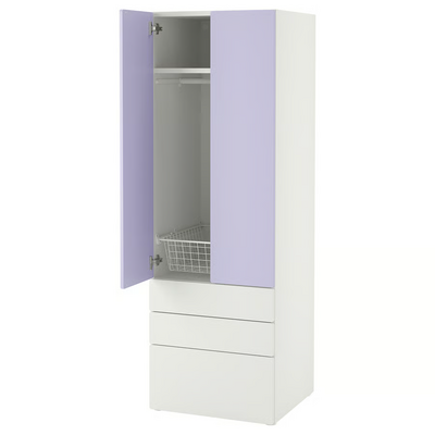 Garderober, bijela lila/s 3 fioke, 60x57x181 c