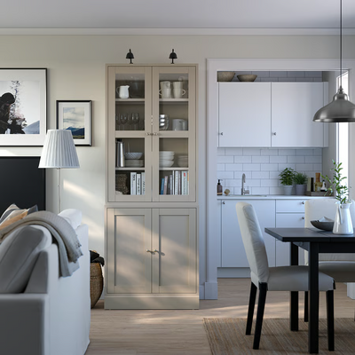 Vitrina, sivo-bež, 81x35x123 cm