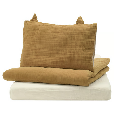 Set posteljine za krevetac, 3-delni, tamnožuta/bež, 60x120 cm