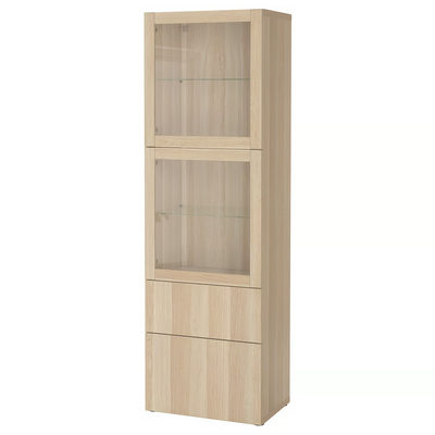 Komb.odlaganje,staklena vrata, belo b. im. hrastovine/Lappviken im. b. b. hrast staklo, 60x42x193 cm
