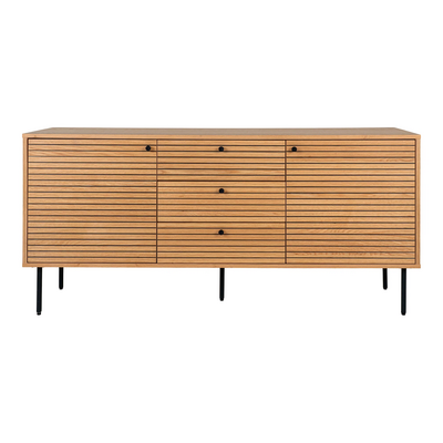Kyoto komoda, 3 fioke, 2 vrata, furnir hrasta, prirodna boja, crne metalne noge 150 × 40 × 74 cm