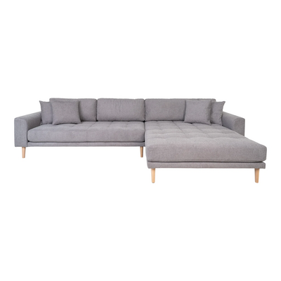 Lido lounge sofa, desna orijentacija, svijetlo siva, 4 jastuka, noge od prirodnog drveta HN1040