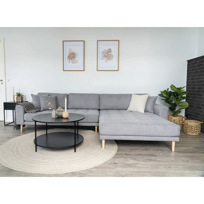 Lido lounge sofa, desna orijentacija, svijetlo siva, 4 jastuka, noge od prirodnog drveta HN1040