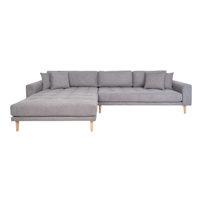 Lido lounge sofa, lijeva orijentacija, svijetlo siva, 4 jastuka, noge od prirodnog drveta HN1040