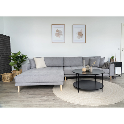 Lido lounge sofa, lijeva orijentacija, svijetlo siva, 4 jastuka, noge od prirodnog drveta HN1040