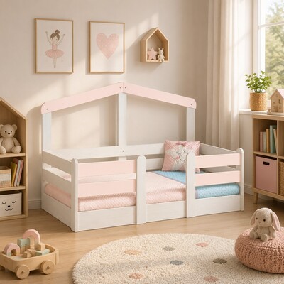 Krevet za djecu, Montessori, 90x190cm, my house pink