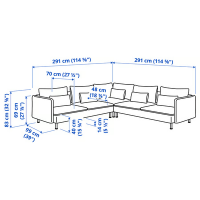 Ugaona sofa, 6-sed, Fridtuna tamnosiva-plava