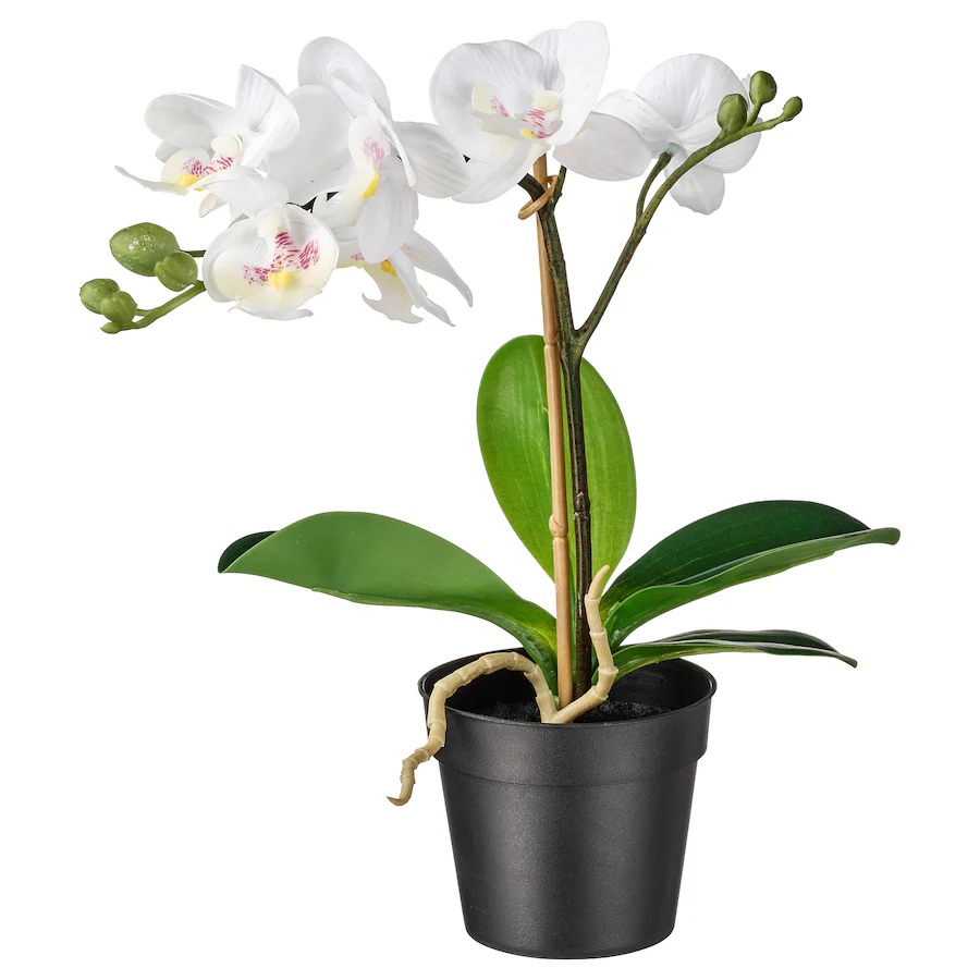 Vještacka biljka u saksiji, orhideja bijela 9 cm