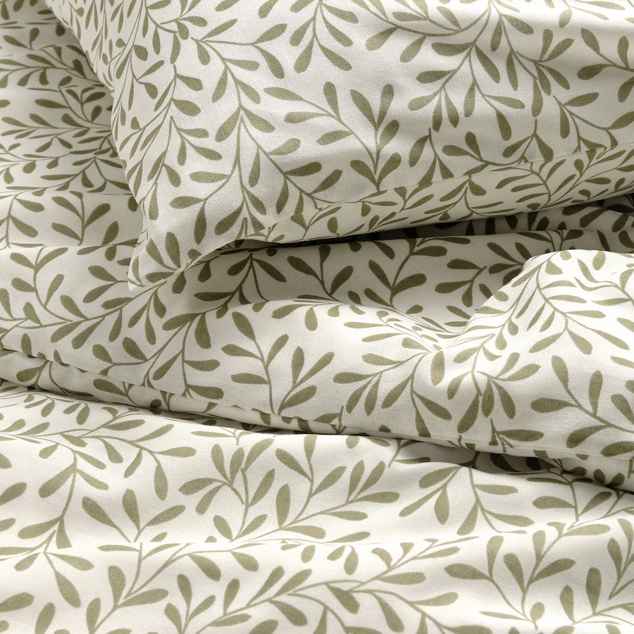 Jorganska navlaka i jastučnica, bijela/zelena, 150x200/50x60 cm