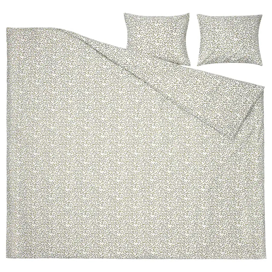 Jorganska navlaka i 2 jastučnice, bijela/zelena, 200x200/50x60 cm