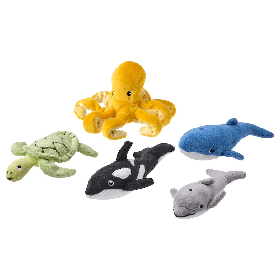 Set plišanih igračaka, 5-djelni, okeanske životinje/raznobojno, 13 cm
