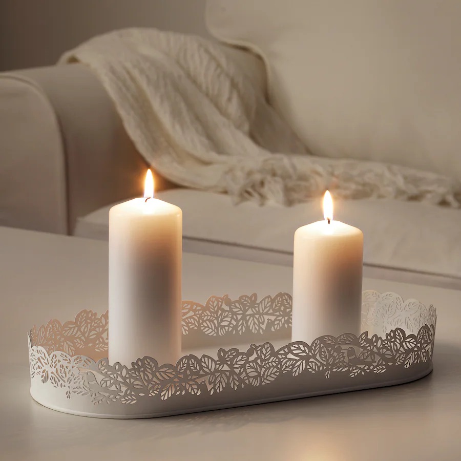 Tacna za svecu, ovalno bijela 35x15 cm