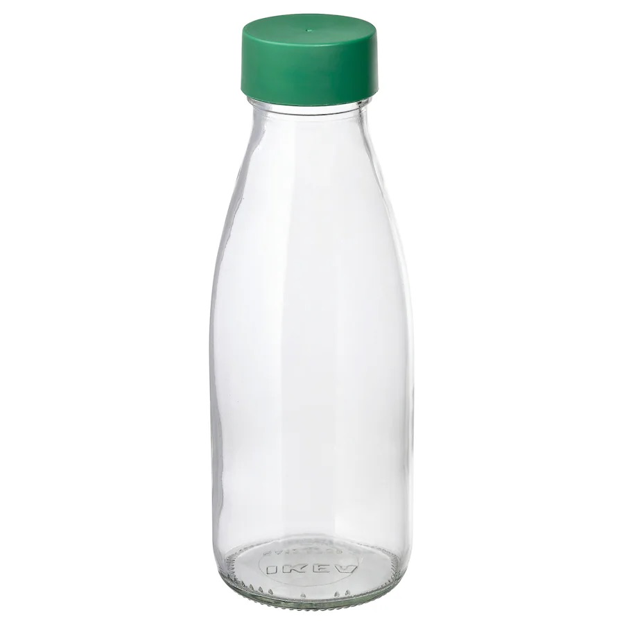Flaša za vodu, bistro staklo/zelena, 0.5 l