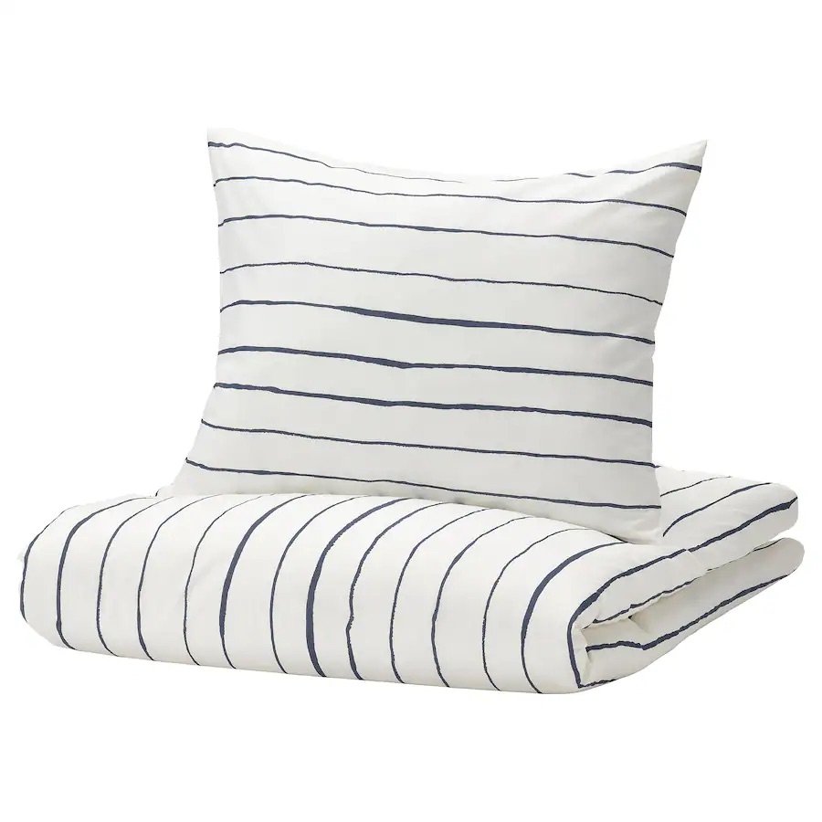 Jorganska navlaka i 2 jastucnice, bijela/tamnoplava, 200x200/50x60 cm
