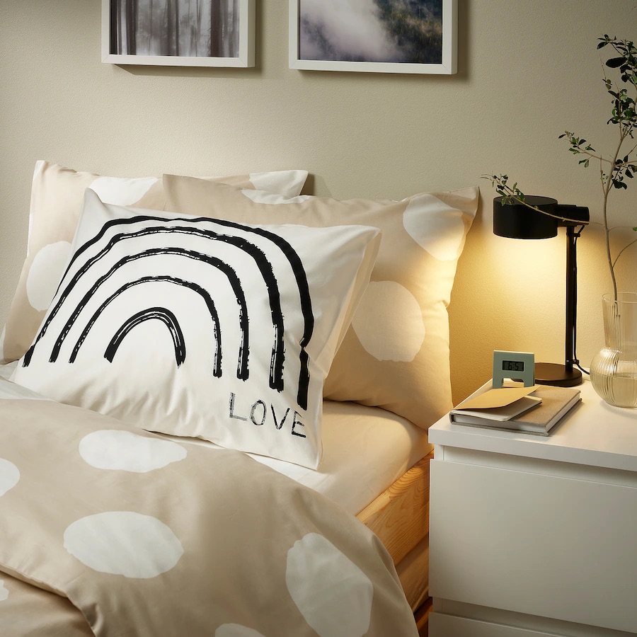 Jorganska navlaka i 2 jastučnice, bež/bijela/tačkasto, 200x200/50x60 cm