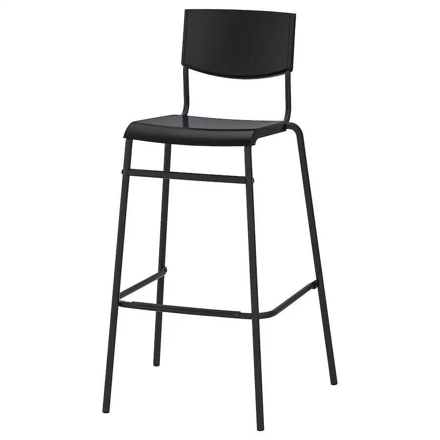 Barska stolica s naslonom, crna/crna 74 cm