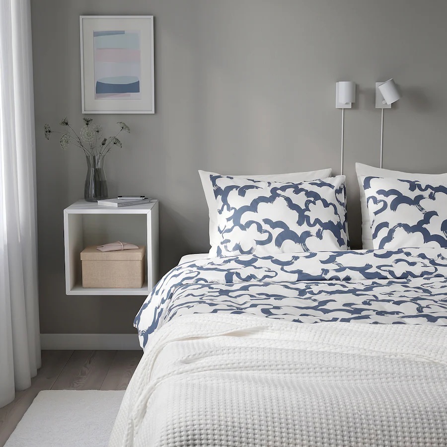 Jorganska navlaka i 2 jastučnice, bijela plava/oblak, 200x200/50x60 cm