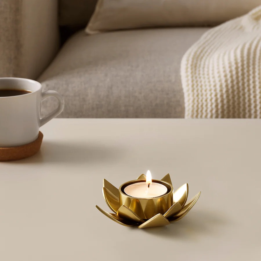 Držač za čajnu svjećicu, zlatna/lotos 3 cm