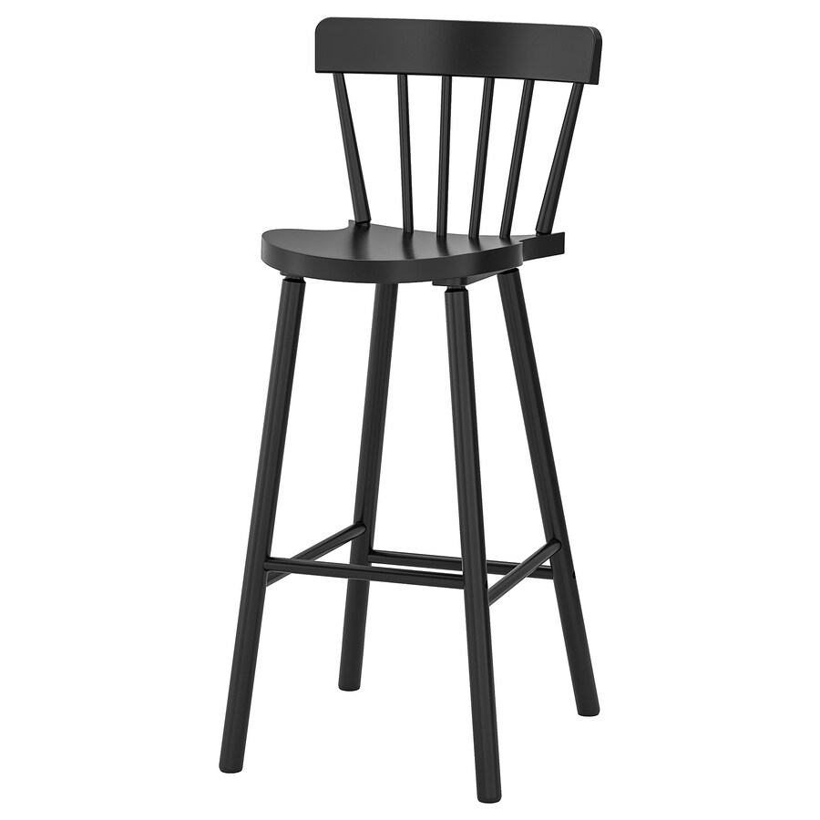 Barska stolica s naslonom, crna, 74 cm