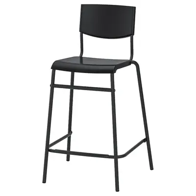 Barska stolica s naslonom, crna/crna, 63 cm