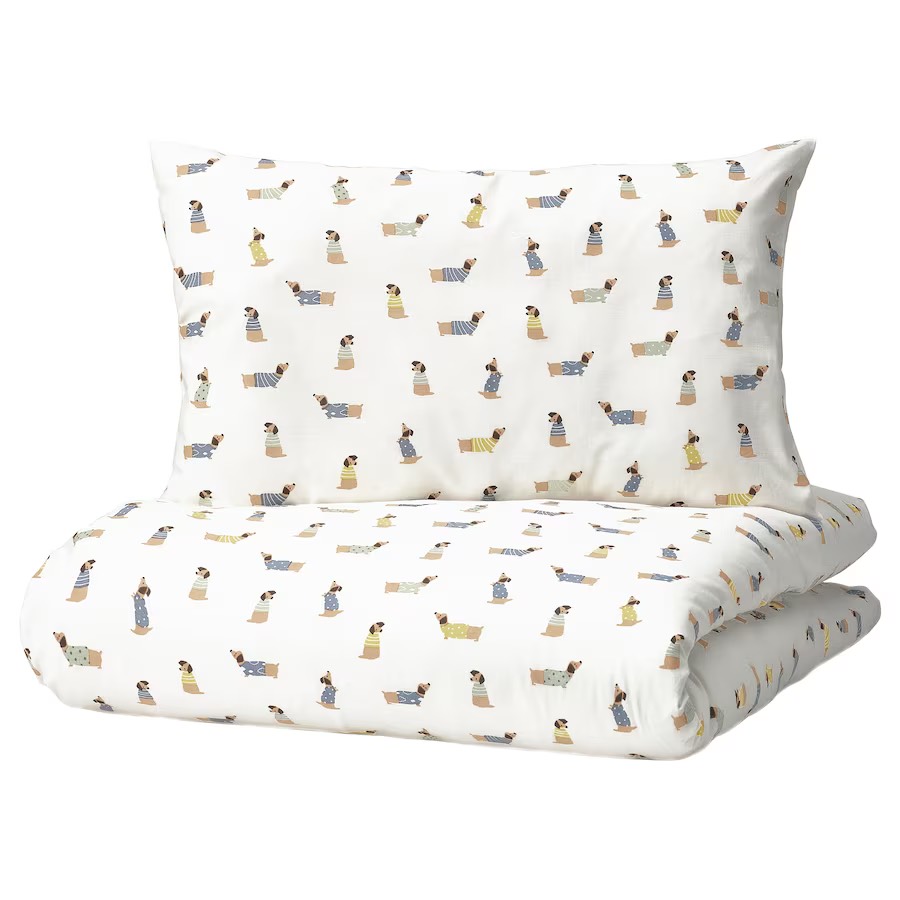 Jorg.navl. i jastučnica za krevetac, štene šara/raznobojno, 110x125/35x55 cm