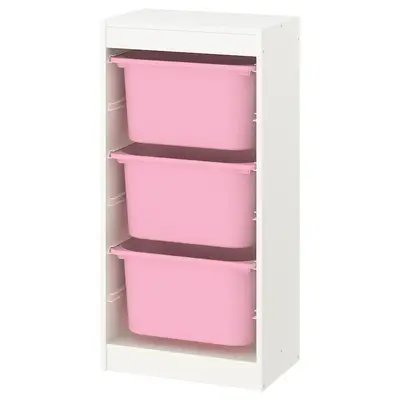 Kombinacija za odlaganje s kutijama, bijela/roze, 46x30x94 cm