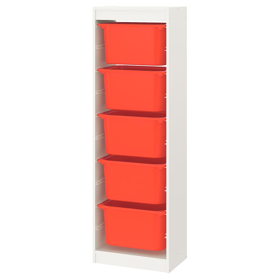 Kombinacija za odlaganje s kutijama, bijela/narandžasta, 46x30x145 cm