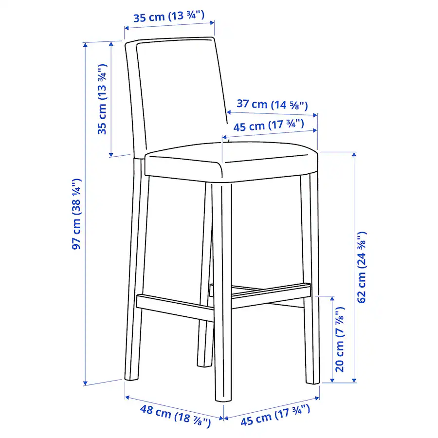 Barska stolica s naslonom, bijela/Ryrane tamnoplava, 62 cm