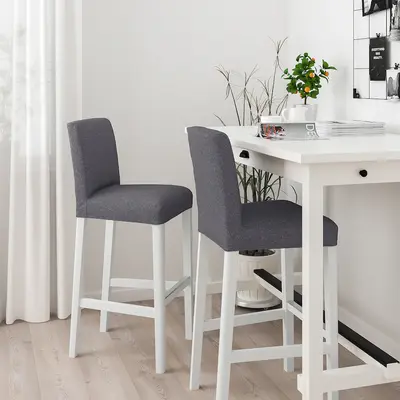 Barska stolica s naslonom, bijela/Gunnared zagasitosiva, 75 cm