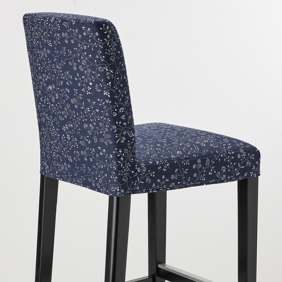 Barska stolica s naslonom, crna/Ryrane tamnoplava, 75 cm