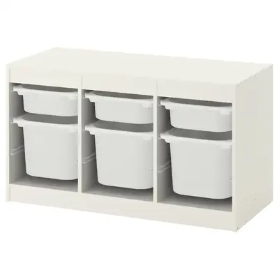 Polica za odlaganje s kutijama, bijela/bijela, 99x44x56 cm