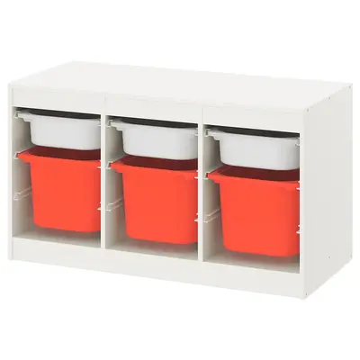 Polica za odlaganje s kutijama, bijela bijela/narandžasta, 99x44x56 cm