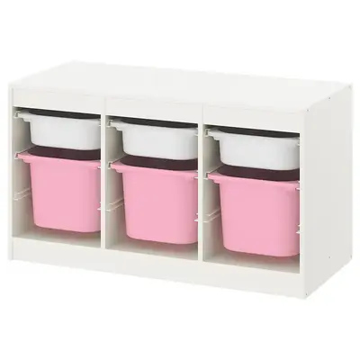 Polica za odlaganje s kutijama, bijela bijela/roze, 99x44x56 cm
