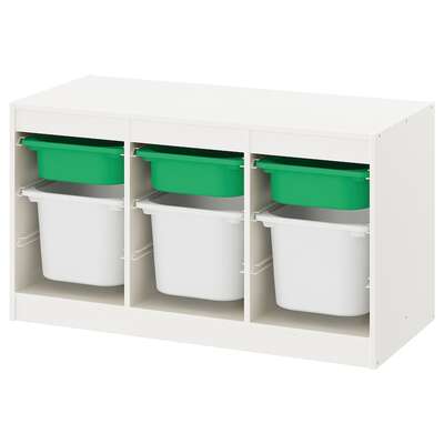Polica za odlaganje s kutijama, bijela zelena/bijela, 99x44x56 cm