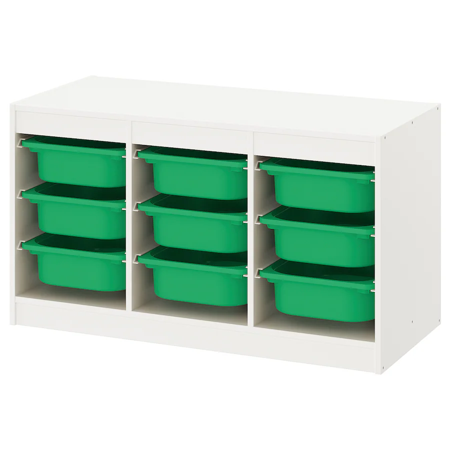 Kombin. odlaganje s kutijama, bijela/zelena, 99x44x56 cm