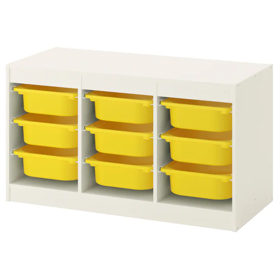 Kombin. odlaganje s kutijama, bijela/žuta, 99x44x56 cm
