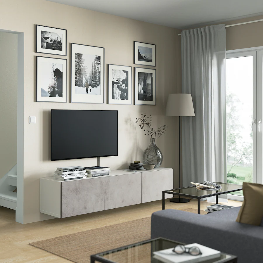 TV stalaža s vratima, bijela/svijetlosiva, 180x42x38 cm