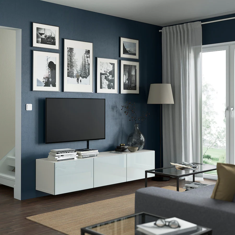 TV stalaža s vratima, bijela/svijetlosiva-plava, 180x42x38 cm