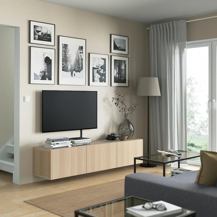 TV stalaža s vratima, bijelo b. im. hrastovine, 180x42x38 cm