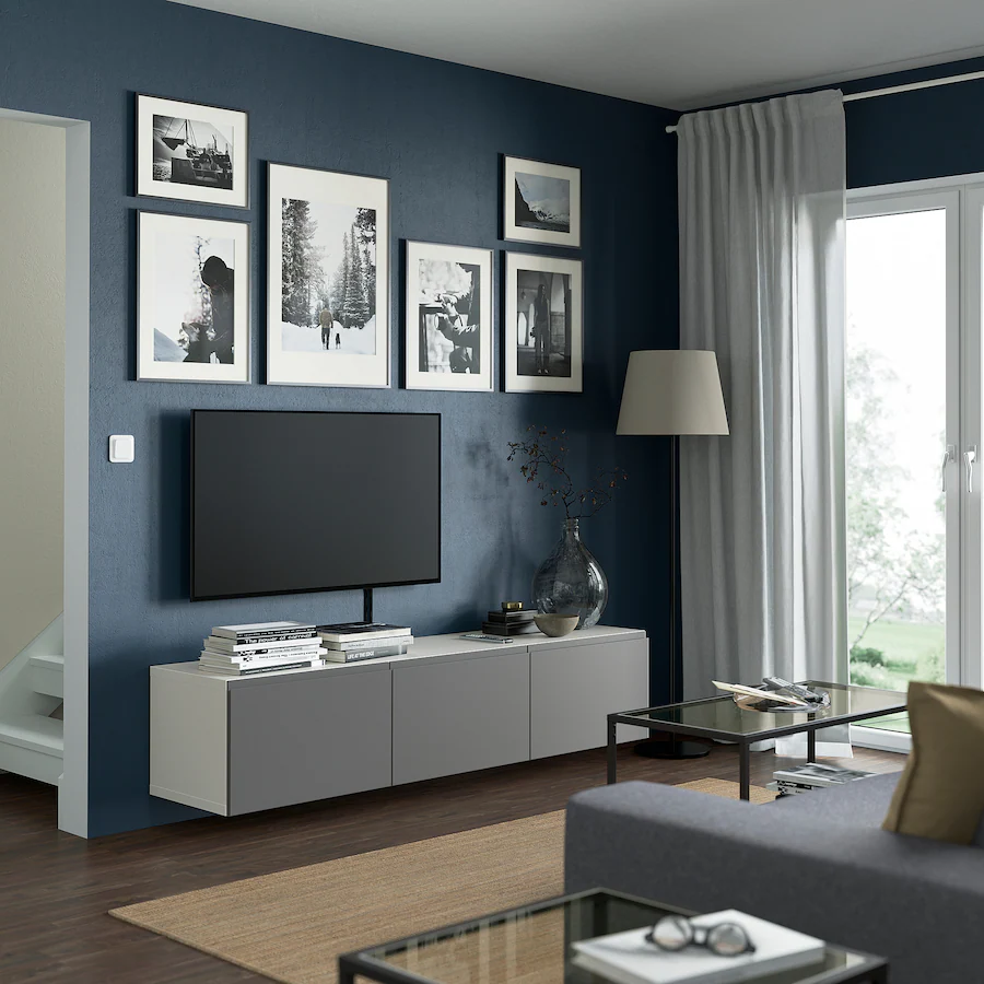 TV stalaža s vratima, bijela/siva, 180x42x38 cm