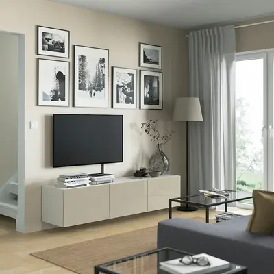TV stalaža s vratima, bijela/Selsviken visoki sjaj bež, 180x42x38 cm