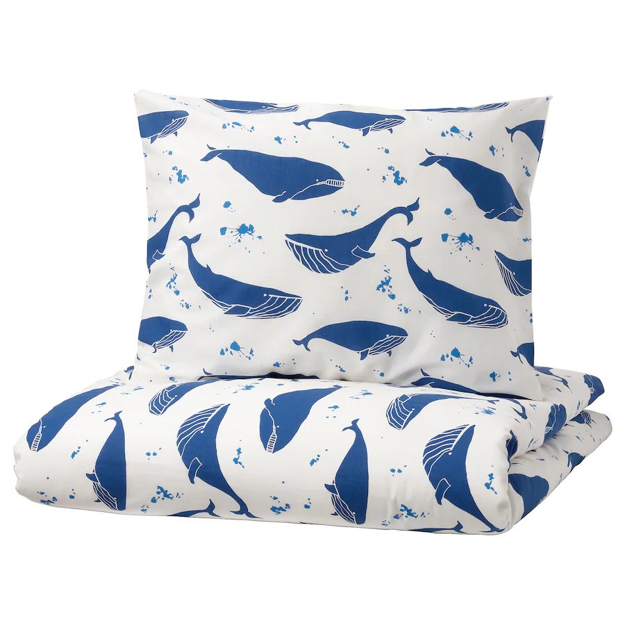 Jorganska navlaka i jastučnica, kit šara plava/bijela, 150x200/50x60 cm