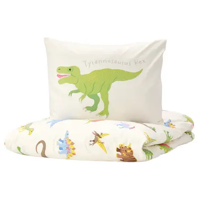 Jorganska navlaka i jastučnica, dinosaurusi/bijela, 150x200/50x60 cm