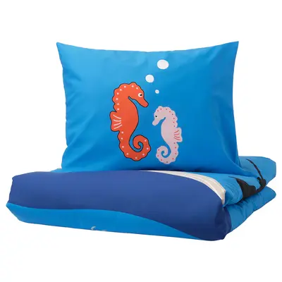Jorganska navlaka i jastučnica, šara s okeanskim životinjama/raznobojno, 150x200/50x60 cm