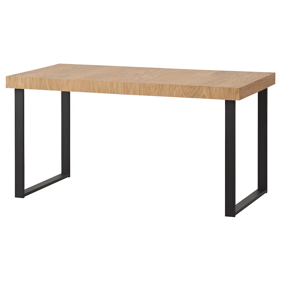 Produživi sto, hrastov furnir/crna, 150/200x80 cm