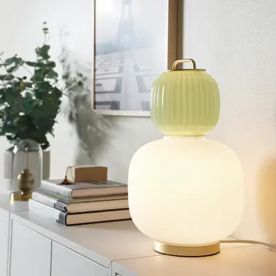 Stona lampa, bijela/svijetlozelena staklo/imitacija zlata metal, 41 cm