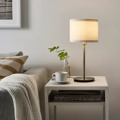 Stona lampa, bijela/niklovano, 41 cm